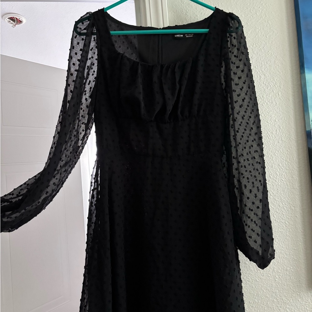 SHEIN Black Long Sleeve Dress with Sheer Detail